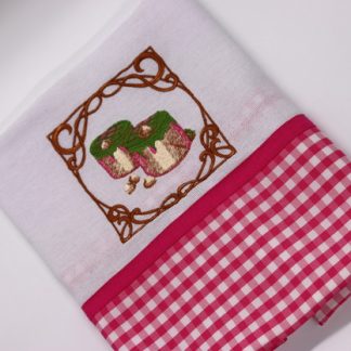 Pano de Prato Bordado - Doce Xadrez Pink