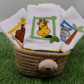 Kit de Bebê - Cesto com Fraldas de Boca (animais)