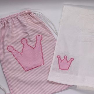 Kit Infantil - Bolsa + Toalha de Mão - Coroa Rosa
