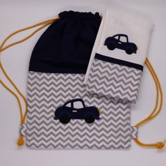 Kit Infantil - Bolsa + Toalha de Mão - Carrinho