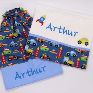 Kit Infantil - Bolsa + Toalha de Mão - Carrinho