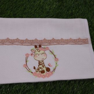 Fralda de Boca Bordada - Girafa Rosa