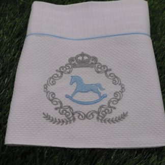 Kit de Fraldas de Boca Bordadas - Cavalo Verde e Azul