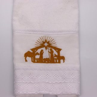Toalha de Rosto Bordada - Natal Dourado