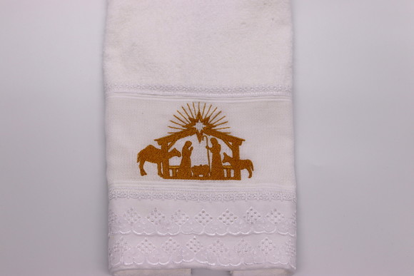 Toalha de Rosto Bordada - Natal Dourado