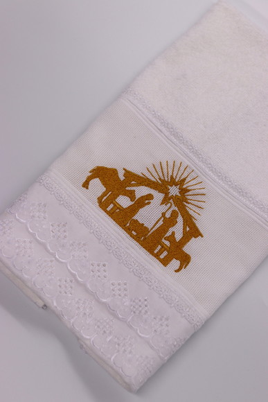 Toalha de Rosto Bordada - Natal Dourado