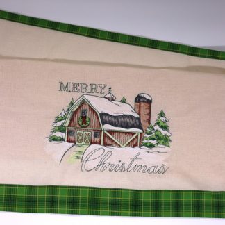 Pano de Prato Bordado - Marry Christmas/xadrez Verde