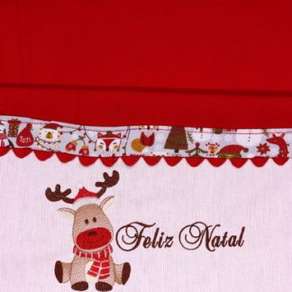 Pano de Prato Vermelho com Bordado de Natal