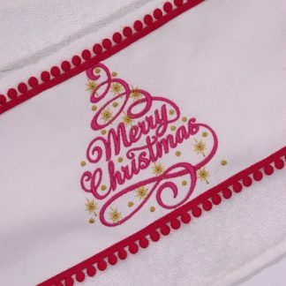 Toalha de Lavabo Bordada Merry Christmas Pink