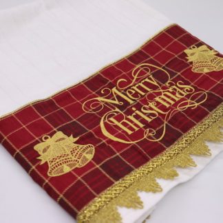 Toalha de Rosto Bordada - Merry Christmas Xadrez Vermelho