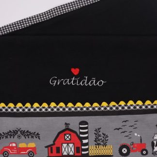 Pano de Prato com Barrado - Preto/fazenda/gratidão