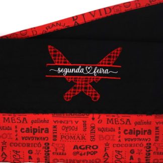 Pano de Prato Bordado - Preto/segunda Feira