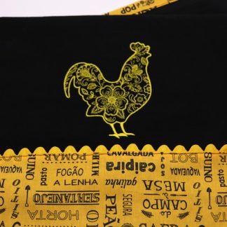 Pano de Prato Bordado - Preto/galinha