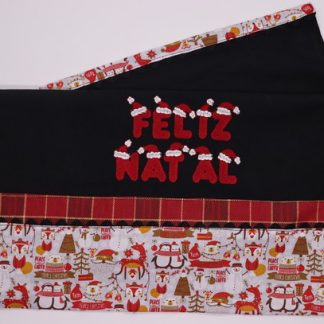 Pano de Prato Bordado - Preto/feliz Natal