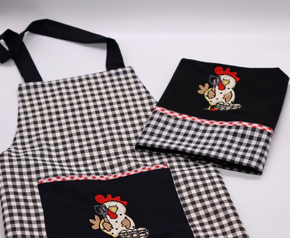 Kit de Cozinha Bordado - Galinha