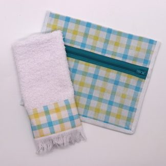 Kit Higiene Xadrez Azul e Amarelo