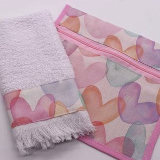 Kit Higiene Corações Rosa e Lilás