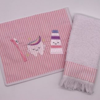 Kit Higiene Bordado Rosa e Branco (viés)