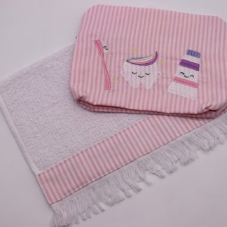 Kit Higiene Bordado Rosa e Branco