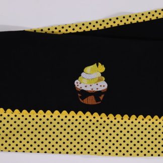 Pano de Prato Preto Bordado - Cup Cake Amarelo