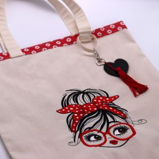 Sacola Ecobag Bordada - Menina de Óculos Vermelho