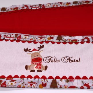 Pano de Prato Vermelho Bordado - Feliz Natal