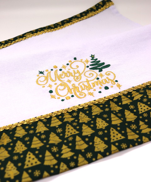 Pano de Prato Bordado - Merry Christmas Verde