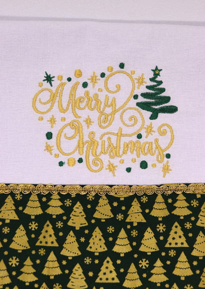 Pano de Prato Bordado - Merry Christmas Verde