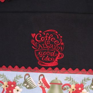 Pano de Prato Preto Bordado - Coffee Is Always Good Idea