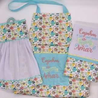 Kit de Cozinha Bordado - Cozinhar É Só Um Jeito Diferente