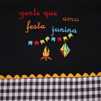 Pano de Prato Preto Bordado -gente Que Ama Festa Junina