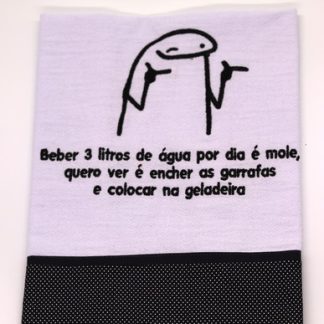 Pano de Prato Bordado Flork - Beber 3 Litros de Água