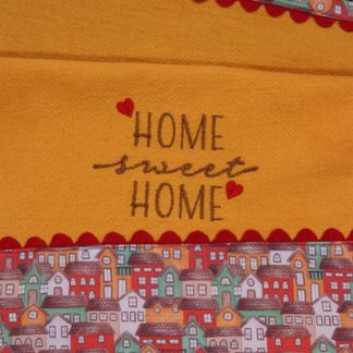 Pano de Prato Laranja Bordado - Home Sweet Home