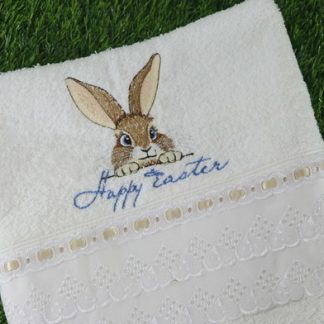 Toalha de Rosto Branca Bordada - Happy Easter