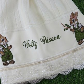 Toalha de Rosto Bordada - Feliz Páscoa