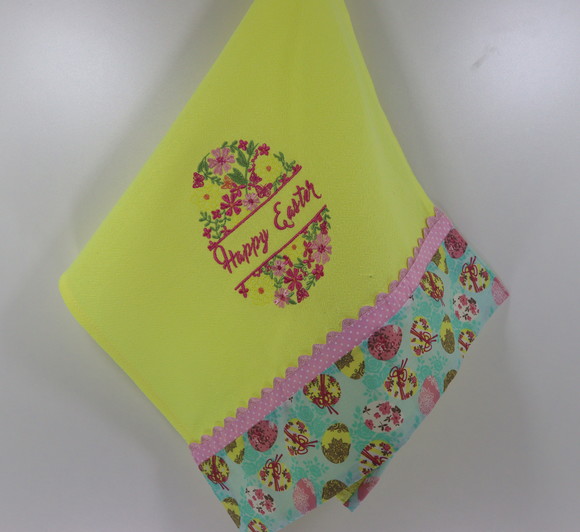 Pano de Prato Amarelo Bordado - Happy Easter