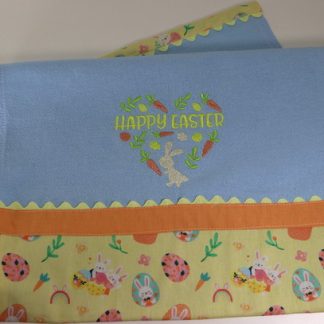 Pano de Prato Azul Bordado - Happy Easter