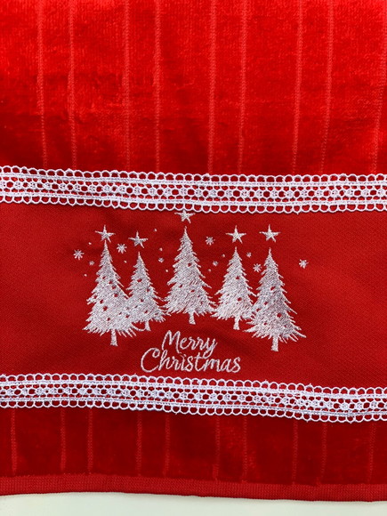 Toalha de Lavabo Vermelho Bordada - Merry Christmas