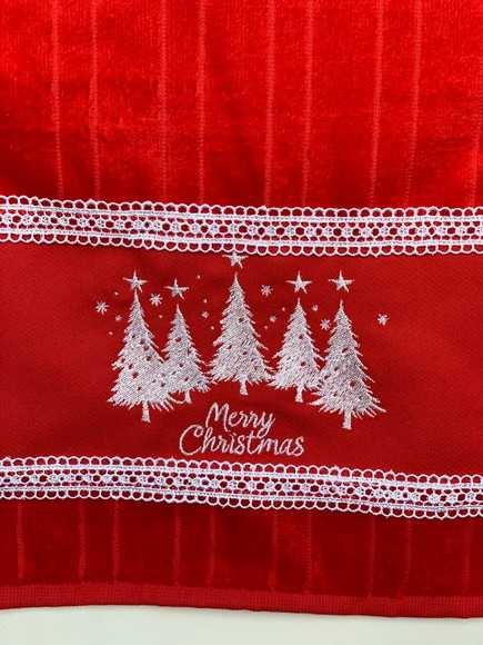 Toalha de Lavabo Vermelho Bordada - Merry Christmas