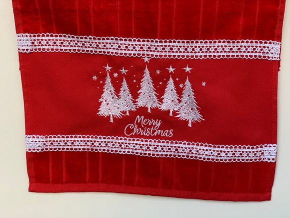 Toalha de Lavabo Vermelho Bordada - Merry Christmas