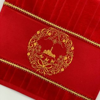 Toalha de Lavabo Vermelho Bordada - Bola Dourada