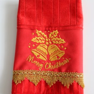 Toalha de Lavabo Vermelho Bordado - Sino Merry Christmas