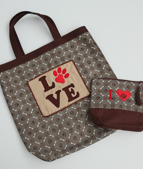 Kit Sacola Ecobag + Necessaire Bordada - Love Pet