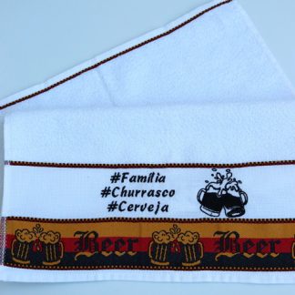 Pano de Prato Branco Felpudo com Barrado - Cerveja/família