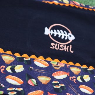 Pano de Prato Preto Bordado - Sushi